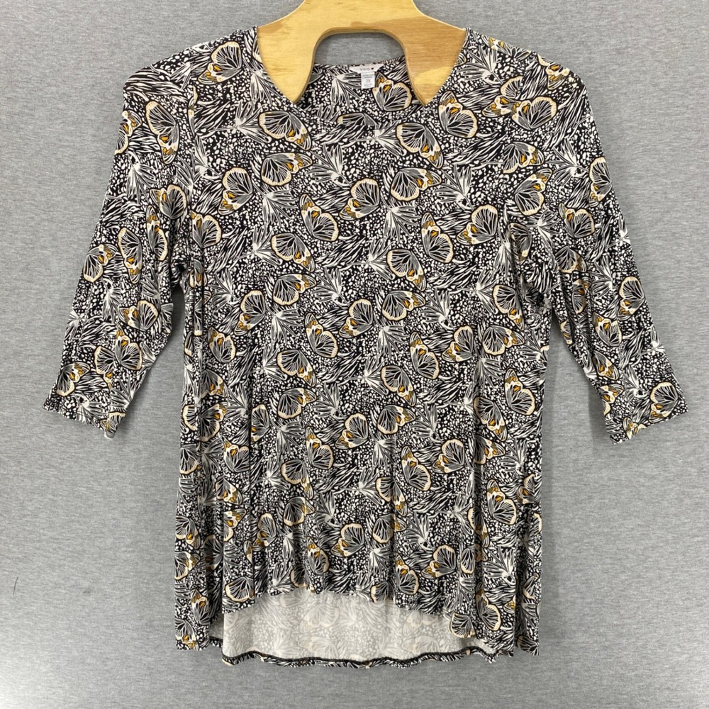 Intro Stretch Woman Butterfly Floral Print 3/4 Sleeve V Neck Top‎ Plus Size 2X